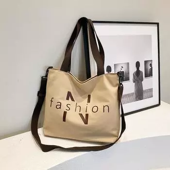 Холщовая однотонная сумка-тоут большой вместимости с буквами, универсальная сумка для работы на пригороде, студенческая женская сумка под мышками, сумка для покупок хаки