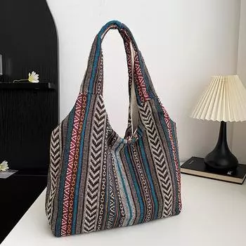 Холщовая полосатая сумка Yogodlns на плечо в этническом стиле, модная повседневная сумка большой вместимости для женщин и девочек, сумки с ручками сверху