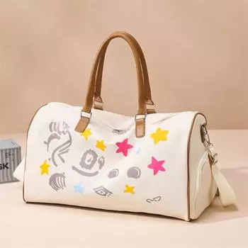 Холщовая портативная сумка для хранения, мультяшная дорожная сумка на короткие расстояния, разделительная для сухого и влажного воздуха, женская большая вместительная спортивная сумка для фитнеса, разделительная сумка для обуви бежевый