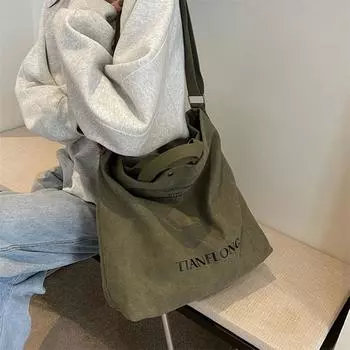 Холщовая портативная сумка-тоут, большая вместительная сумка на плечо для поездок на работу, женская сумка через плечо класса хаки