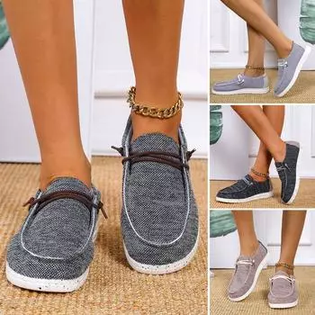 Холщовая повседневная обувь на плоской подошве с круглой головкой, женская обувь 40