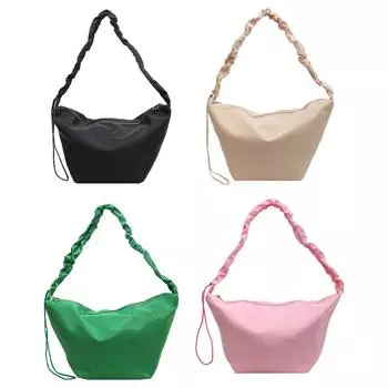 Холщовая простая сумка через плечо с клецками, однотонная плиссированная женская сумка через плечо, большая вместимость, подарки на день рождения и праздник зелёный