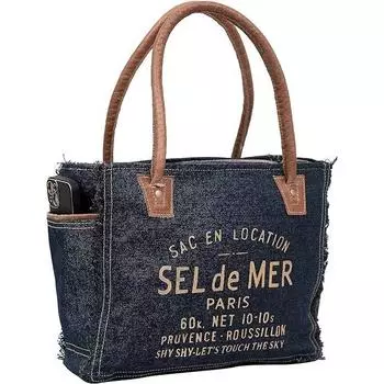 Холщовая ручная сумка Большая сумка из переработанного холста и воловьей кожи Сумка из блестящей переработанной кожи 13 x 10 x 5 in темно-синий