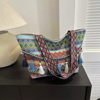 Холщовая сумка 2023, осенняя новая западная сумка большой вместимости в этническом стиле, модная и минималистичная темпераментная сумка, женская сумка-тоут для поездок на работу красный