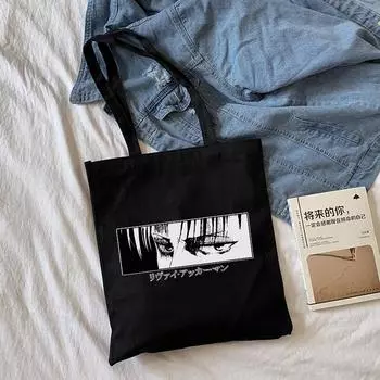 Холщовая сумка «Атака Титанов», женская большая вместительная готическая повседневная женская сумка в стиле Харадзюку, сумка-шоппер в японском аниме, винтажные сумки на плечо 24*26cm чёрный