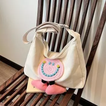 Холщовая сумка большой вместимости для женщин, новинка 2024 года, модная забавная сумка на плечо, универсальная сумка-тоут для студентов колледжа