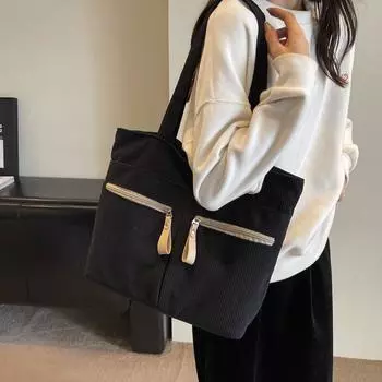 Холщовая сумка большой вместимости, женская лоскутная сумка-тоут на плечо чёрный