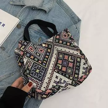 Холщовая сумка большой вместимости женская модная этническая сумка для мам, сумка для студентов и школьников на плечо