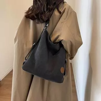 Холщовая сумка через плечо Большая вместительная сумка Женская сумка Одиночный рюкзак чёрный