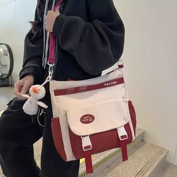 Холщовая сумка через плечо большой емкости, водонепроницаемая нейлоновая школьная сумка для студенток, сумка-тоут на одно плечо чёрный