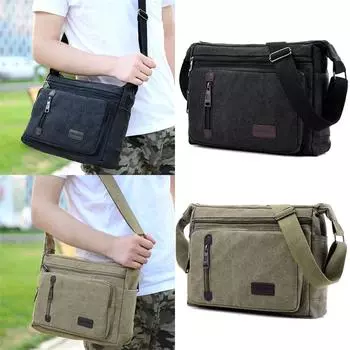 Холщовая сумка через плечо для бутылок для мужчин и женщин повседневная простая ретро-сумка через плечо с квадратным ремешком многослойная зелёный