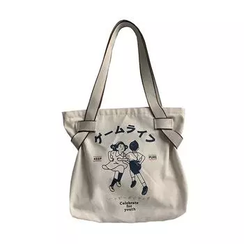 Холщовая сумка через плечо для женщин в японском стиле с рисунком аниме-мультфильма, сумки-тоут для женщин, модные сумки для поездок на работу (30cm<Max Length<50cm) бежевый