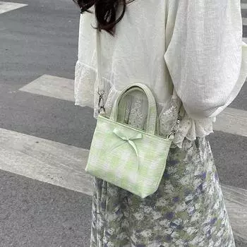 Холщовая сумка через плечо литературная сумка в стиле ins 2024 новая клетчатая маленькая квадратная сумка модная сумка через плечо прилив розовый