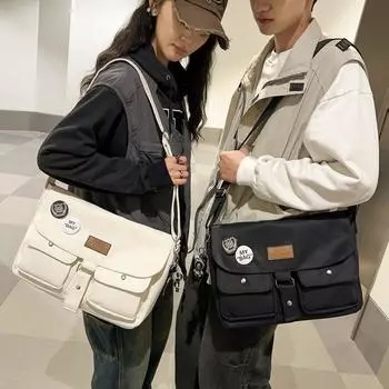 Холщовая сумка через плечо унисекс, студенческая сумка-хобо через плечо чёрный