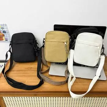 Холщовая сумка через плечо в корейском стиле, однотонная простая простая сумка для телефона, повседневная мужская сумка-мессенджер, уличная сумка