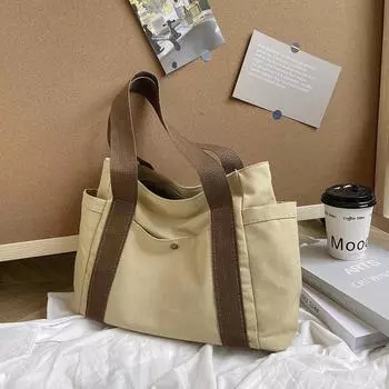 Холщовая сумка через плечо женская 2024 новая корейская версия большая вместительная однотонная тканевая сумка для отдыха работа студент сумка-тоут прилив чёрный