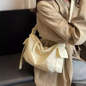 Холщовая сумка через плечо Женская большая сумка Большая вместительная дорожная сумка через плечо бежевый