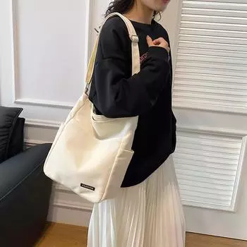 Холщовая сумка через плечо женская простая однотонная сумка-тоут для поездок на работу большой емкости сумка-мессенджер белый