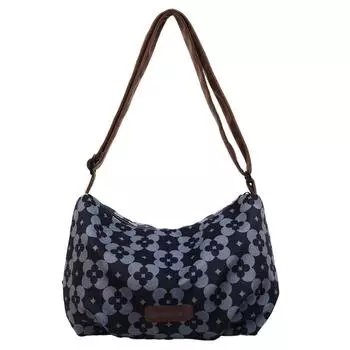 Холщовая сумка через плечо Женская сумка кроссбоди с принтом Большая вместимость Дорожная сумка темно-синий