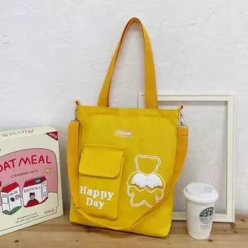 Холщовая сумка для девочек, симпатичная, большой емкости, сумка-мессенджер, повседневная, для студентов, переносная, для репетиторства жёлтый
