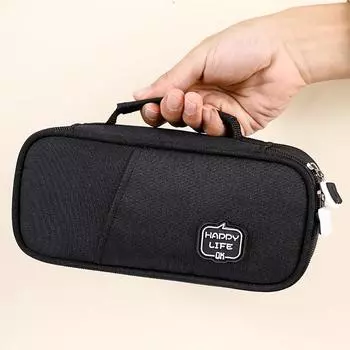 Холщовая сумка для хранения канцелярских принадлежностей Многофункциональная сумка для ручек Пенал большой вместимости Для девочек и мальчиков чёрный