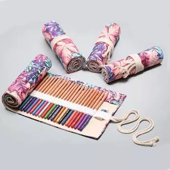 Холщовая сумка для хранения с рулонами 12/24/36/48/72, пенал с кленовым листом, сумка для ручек, канцелярские принадлежности, подарок для школы 72