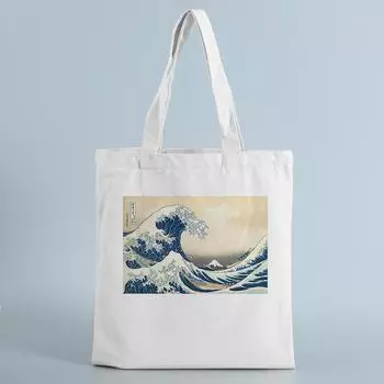 Холщовая сумка для покупок для женщин с волнистым принтом, женская сумка на плечо большой вместимости, многоразовая эко-холщовая дорожная сумка для женщин 24*26cm