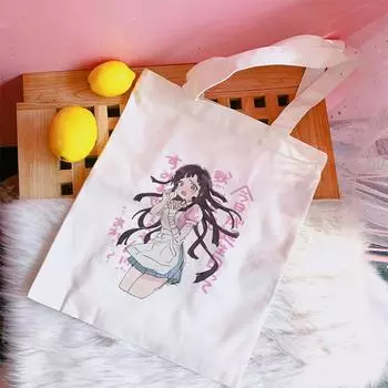 Холщовая сумка для покупок с героями мультфильмов Mikan Tsumiki, японское аниме, женская сумка на плечо, эко-сумка, многоразовые сумки для покупок для продуктов 24*26cm