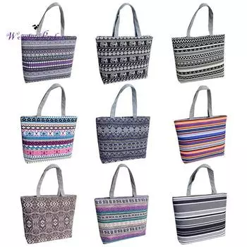 Холщовая сумка для покупок в полоску со слоном, женская сумка через плечо большой емкости