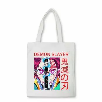 Холщовая сумка для покупок в стиле аниме Demon Slayer, новая Harajuku, повседневная винтажная забавная сумка на плечо в стиле готического стиля, женская сумка, холщовая сумка в стиле аниме 24*26cm