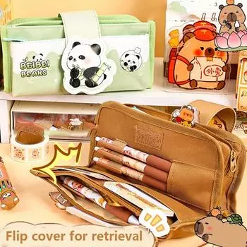 Холщовая сумка для ручек в виде панды, 5-слойная сумка для хранения канцелярских принадлежностей, чехол для карандашей в виде капибары, держатель для карандашей Panda