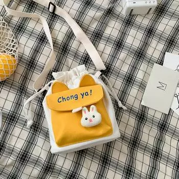 Холщовая сумка для женщин, милая студенческая сумка на одно плечо, сумка-ведро через плечо для женщин One Size