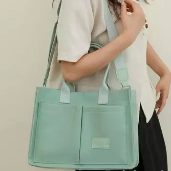 Холщовая сумка для женщин, вместительная сумка с несколькими карманами, модная сумка с диагональным ремнем, сумка с широким плечевым ремнем, сумка-тоут чёрный