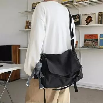 Холщовая сумка-мессенджер для женщин, большая вместимость, сумки через плечо, молодежные сумки для девочек, студенческие школьные сумки, модные мужские сумки через плечо чёрный