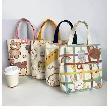 Холщовая сумка мультфильм женская большая сумка сумка для покупок на открытом воздухе студенческая сумка на плечо маленькая свежая повседневная многоразовая