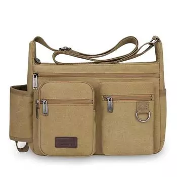 Холщовая сумка Мужская многокарманная сумка через плечо Уличная сумка-мессенджер Большая вместимость Сумка на плечо хаки