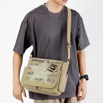 Холщовая сумка мужская сумка через плечо большая вместительная сумка-мессенджер с принтом дорожная сумка для поездок на работу чёрный