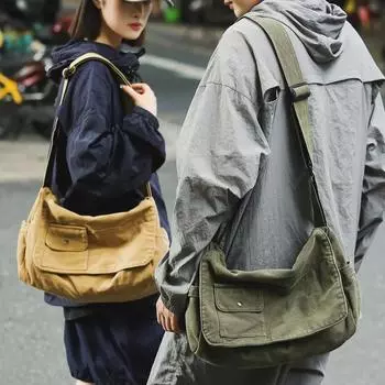 Холщовая сумка мужская сумка через плечо школьная сумка для книг однотонная женская сумка-мессенджер зелёный