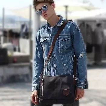 Холщовая сумка Мужская сумка Сумка через плечо Сумка-мессенджер Досуг Студенческая сумка чёрный