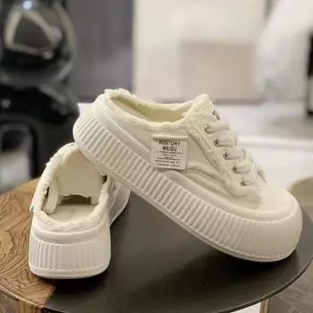 Холщовая сумка на голову полутапочки женская одежда летние новые маленькие белые туфли на толстой подошве классные тапочки 35 чёрный