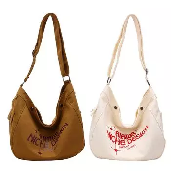 Холщовая сумка на плечо, большая вместительная женская сумка, модная простая повседневная женская сумка с буквенным принтом, сумка для покупок коричневый