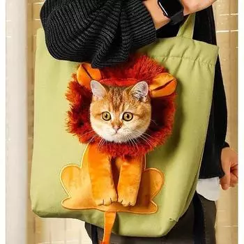 Холщовая сумка на плечо для домашних животных в форме льва, милая переноска для кошек, портативная парусиновая сумка для переноски домашних животных, нагрудная сумка для кошек, уличная большая сумка для собак, дорожная сумка S озеро синий