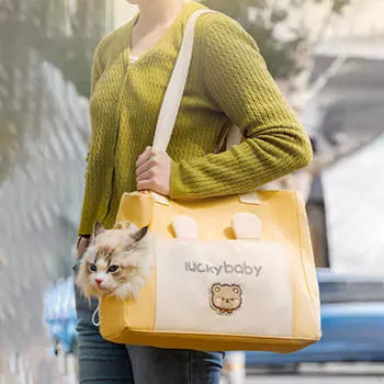 Холщовая сумка на плечо, дорожная сумка, дышащая, со съемным ковриком, переноска для домашних животных, сумка для собак и кошек светло-желтого