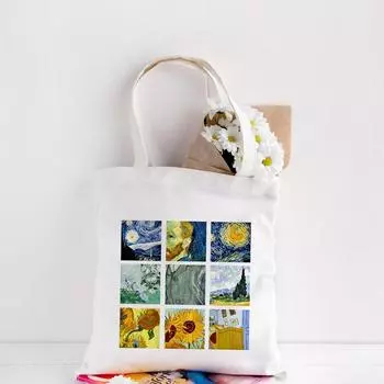 Холщовая сумка на плечо с графическим принтом Ван Гога, женская сумка-шоппер Harajuku Ulzzang