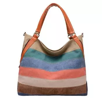 Холщовая сумка на плечо, женская сумка, сумка контрастного цвета, модная полосатая сумка в стиле ретро, большая вместительная сумка на одно плечо