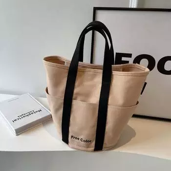 Холщовая сумка, портативная сумка через плечо большой емкости, женская большая сумка бежевый