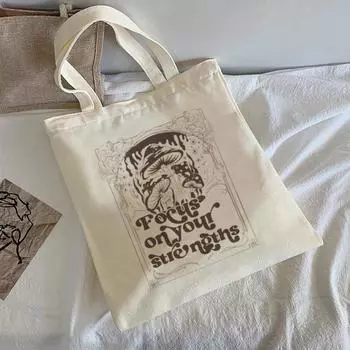 Холщовая сумка с буквенным грибным принтом, повседневная женская сумка в стиле хип-хоп большой емкости, модная женская сумка на плечо в стиле Харадзюку 24*26cm