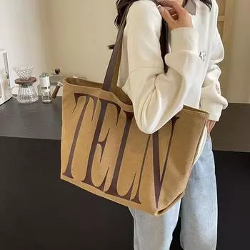 Холщовая сумка с буквенным принтом для женщин, большая вместительная сумка-тоут, сумка для покупок, сумка на плечо чёрный