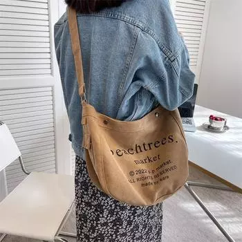 Холщовая сумка с буквенным принтом, женская универсальная большая сумка, студенческая сумка через плечо, большая вместительная сумка на одно плечо one size хаки