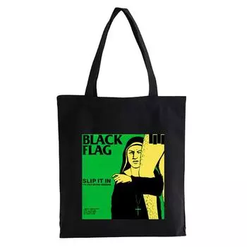 Холщовая сумка с черным флагом, рок-группа, мужские винтажные сумки в стиле панк, большая сумка, сумки для студентов-подростков, сумки на плечо, повседневная женская сумка 24*26cm